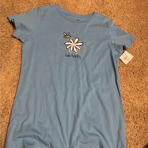 Blue Short Sleeve Tee with Daisy Design